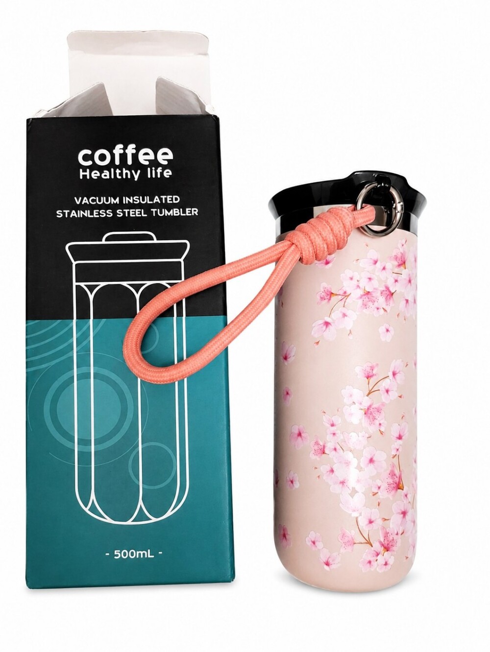 Cherry Blossom Insulated Travel Bottle - Pink/White - Unbranded